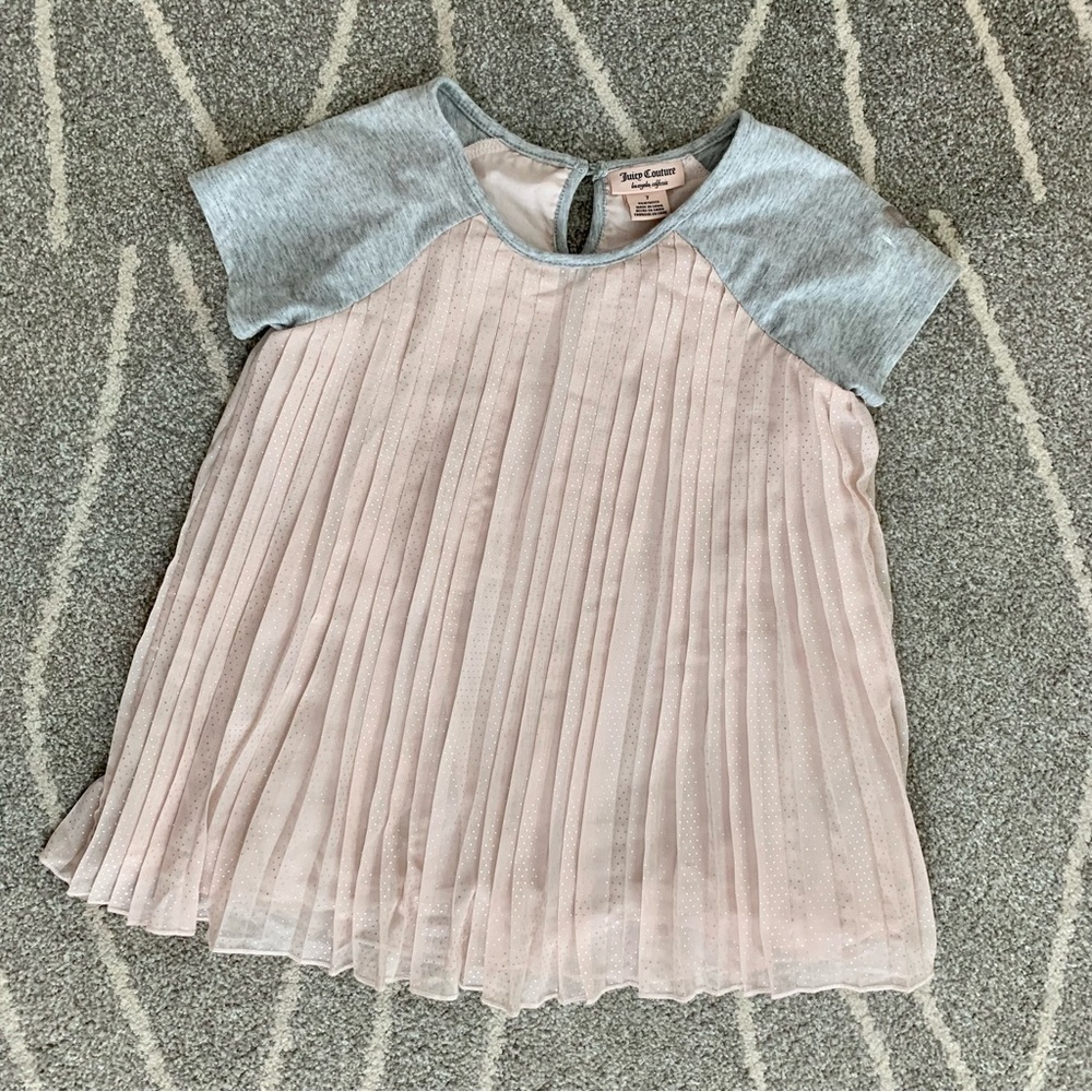 Juicy Couture Light Pink and Silver Pleated Short Sleeve Top Size 7